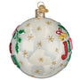 Decorative Christmas ball ornament with festive designs on a white background side view