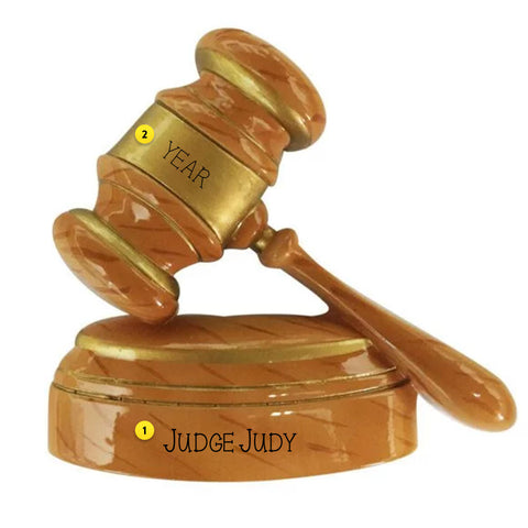 Judge's Gavel Ornament for the tree can be personalized