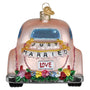 Decorative ornament shaped like a pink car with 'Just Married' and 'Love' text on a white background.