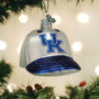 Glass Baseball Cap ornament with 'UK' logo on a Christmas tree