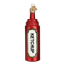Decorative glass ketchup bottle ornament on a white background