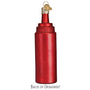 Red ketchup bottle-shaped Christmas ornament on a white background back view