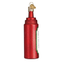 Red glass ketchup bottle ornament on a white background
