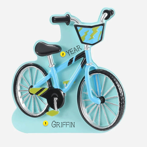 1st Bike ornament in blue on white background Can be personalized