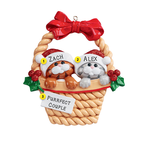 Personalized Two Cats in a Basket Ornament