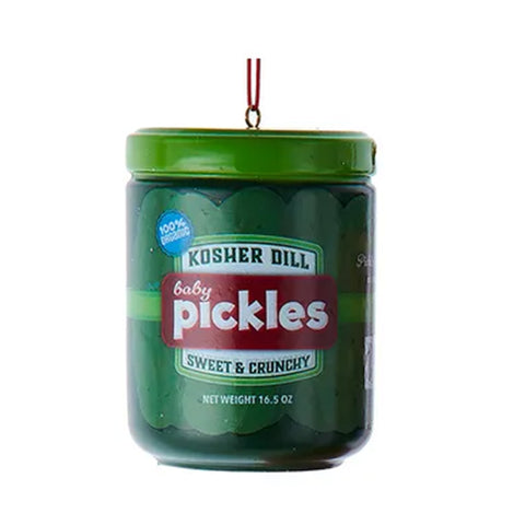 Kosher Dill Pickle Jar Ornament with words Sweet & Crunchy