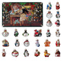 Mini Glass Ornament Advent Calendar with a vintage-style Christmas countdown box and 24 tiny glass ornaments in assorted holiday designs.