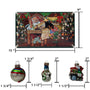 Mini Glass Ornament Advent Calendar with dimensions shown, including sample ornament sizes for the miniature glass designs.