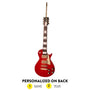 Red electric guitar ornament with gold accents and dark fretboard, personalized on the back with space for a name and year.