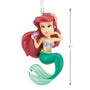 Ariel Mermaid Ornament with red hair and green tail, holding a shell, on a white background with a measurement indicator.