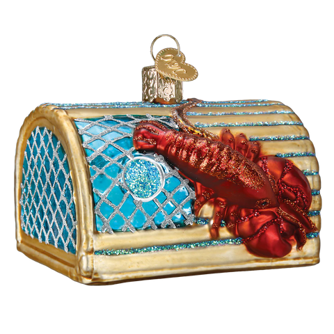 Decorative glass ornament of a lobster tarp on a white background