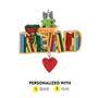 Personalized Love to Read Christmas ornament with colorful books, reading cat, greenery, red heart, name and year options