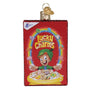 Lucky Charms cereal box ornament with a rainbow and cartoon character on a white background