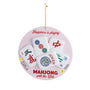 Personalized Mahjong with the Girls ornament with a pink round background, colorful mahjong tiles, and sample name and year personalization.