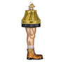 Decorative ornament shaped like a man leg with a lampshade and boot on a white background