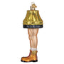 Decorative ornament shaped like a man leg with a lampshade and boot on a white background