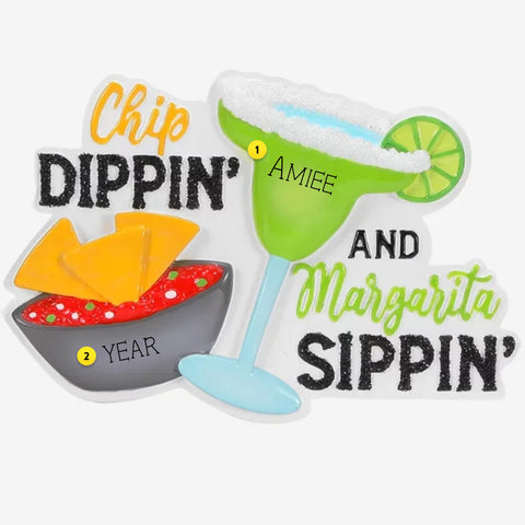 Personalized Chip Dippin' and Margarita Sippin' Ornament