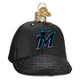 Black baseball cap ornament with Marlins logo on a white background