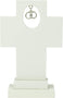 Back view of the white Marriage Blessing Cross with silver intertwined rings set into an oval opening.
