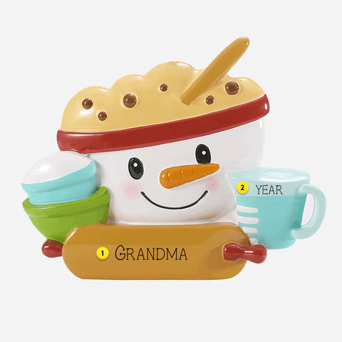 Snowman Bowl of dough with baking utensils. Can be personalized