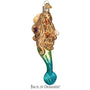 Mermaid ornament with long hair and blue tail on a white background 