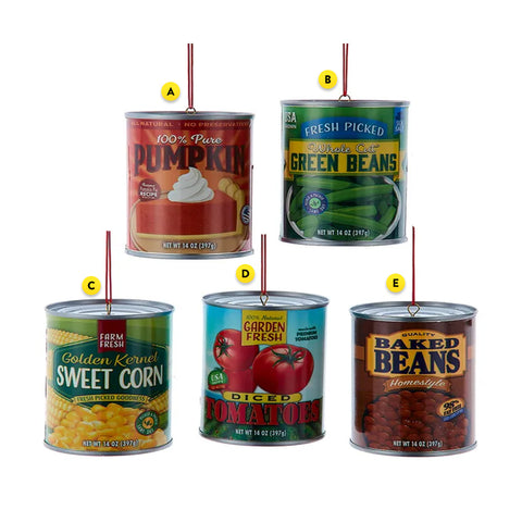 Canned Food Ornament J8856A Pumpkin J8856B Green Beans J8856C Sweet Corn J8856D Tomatoes J8856E Baked Beans