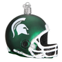 Michigan State Green football helmet ornament with white logo on a white background