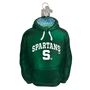Green Spartans hoodie ornament with a blue interior on a white background
