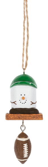 Mini Football S’mores ornament featuring a marshmallow character on a graham cracker-style base with a dangling football accent.