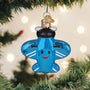 Misfit Plane Blue airplane-shaped Christmas ornament on a tree with blurred lights in the background