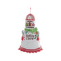Mom’s Cookie Baking Crew apron ornament with cookie accents, baking tools, a green bow, and festive red and white details.