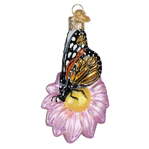 Monarch Butterfly On Flower Ornament - Old World Christmas