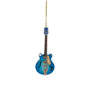 Navy electric guitar ornament with f-holes, dark fretboard, and gold-toned accents