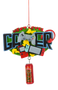 Next Level Gamer ornament featuring bold gamer lettering, video game controllers, a handheld console, a headset, and a dangling energy drink can.
