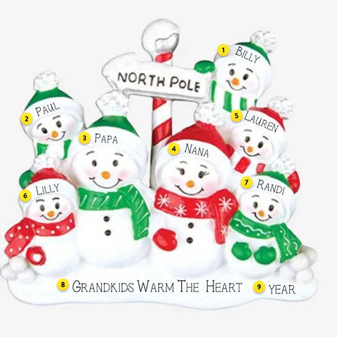 Personalized North Pole Snowman Family of 7 Table Top Decoration