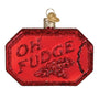 Red 'Oh Fudge' Christmas ornament with a white background