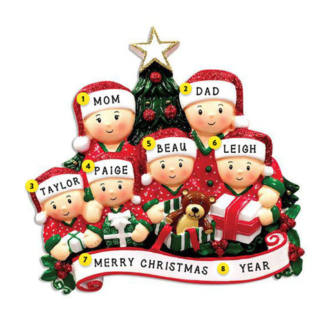 Opening Gifts From Santa Family of 6 Ornament for Christmas Tree