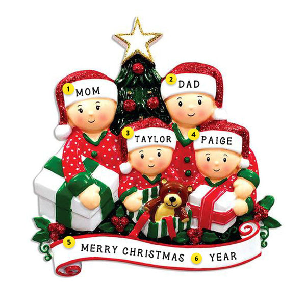 Opening Gifts Family of 4 Ornament | Personalized Free