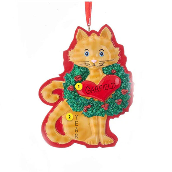 Orange Tabby Cat with Wreath and Heart