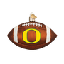 Glass football ornament with 'O' Oregon Ducks logo on a white background