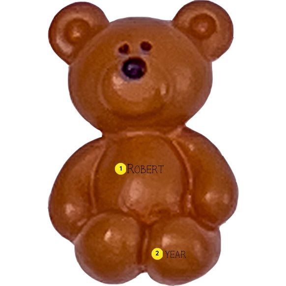 Personalized brown teddy bear ornament with a classic seated pose.