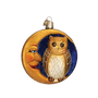 Decorative ornament with an owl and moon design on a white background