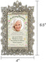 Ornate floral memorial card frame in antique silver finish with the sentiments “Always Loved” and “Forever Missed,” shown with size dimensions.