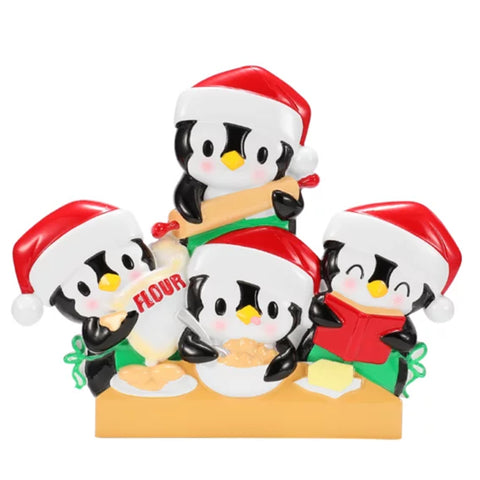 Personalized Penguin Baking Family of 4 Ornament