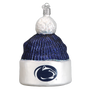Glass ornament shaped like a beanie with a Penn State logo on a white background