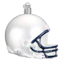Glass Penn State football helmet ornament on a white background
