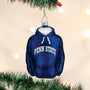 Blue hoodie ornament with 'Penn State' text on a Christmas tree.