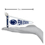 Penn State logo and text on a small pennant ornament with a hand holding it for scale.