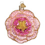 Decorative pink and gold Peony shaped ornament on a white background