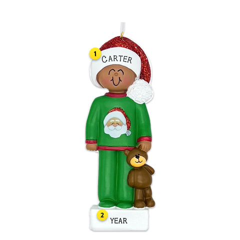 Personalized Ornament African American Boy in Pajamas